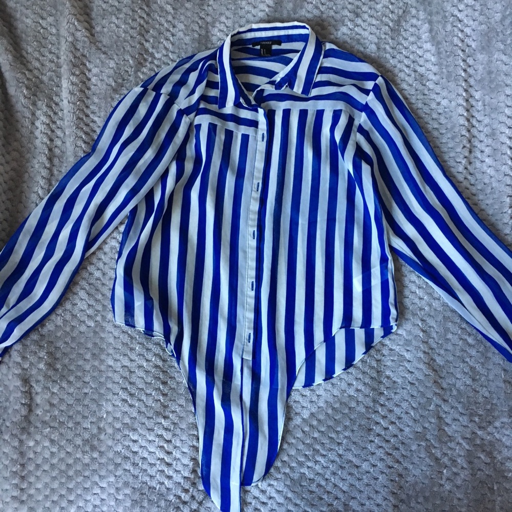 Small F21 Blue and White Striped Blouse